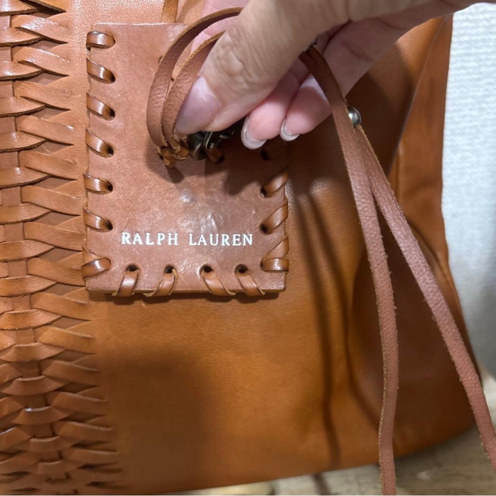 RALPH LAUREN ~ Smooth Leather Braided Tassel Boho Tote Travel Bag purse - Picture 7 of 16